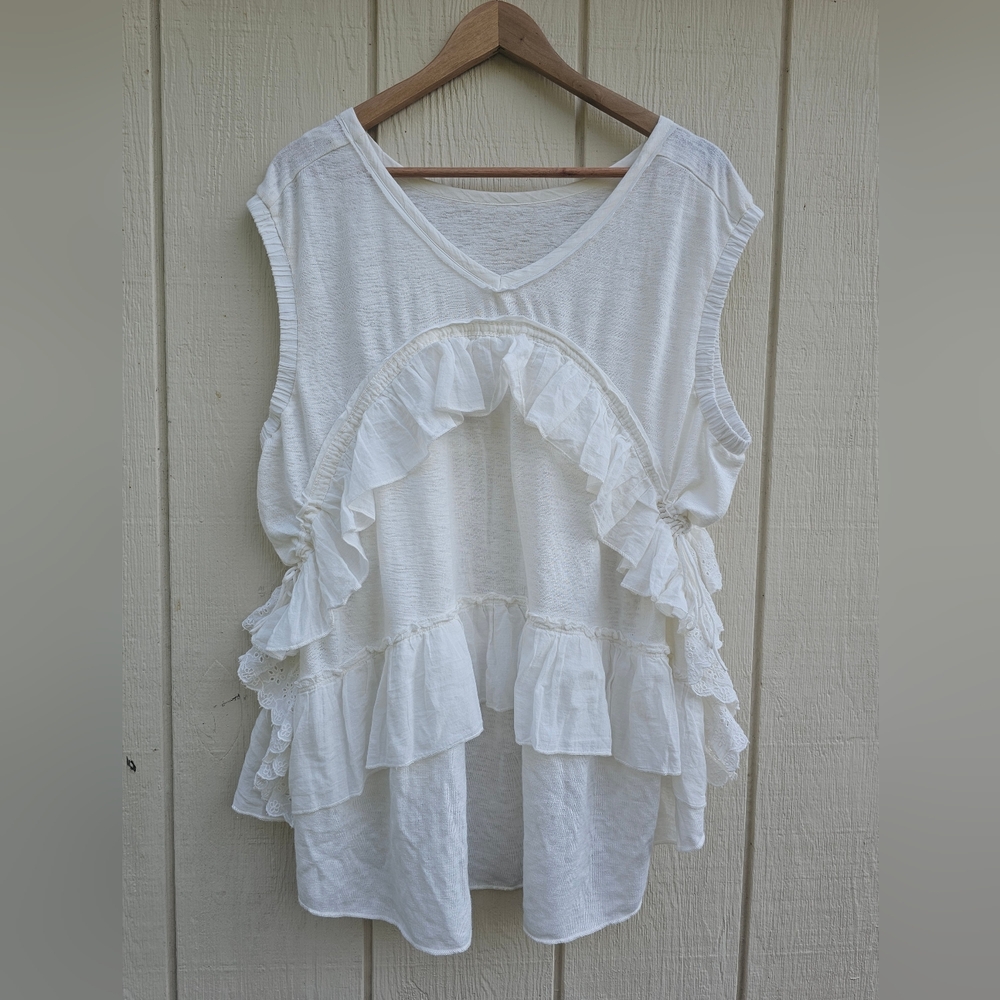Free People White Ruffle Sleeveless Top